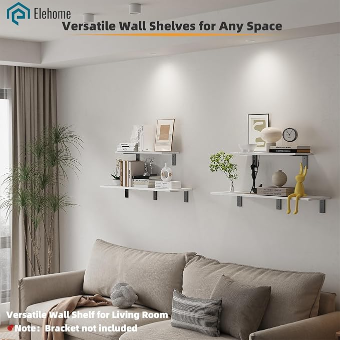 Floating Shelf Board for Wall 5/8" – No Brackets – 24" L x 8" W x 0.6" T White Melamine Wood Floating Shelves for Bathroom, K