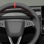 MEWANT Hand Stitched Matte Carbon PU Leather Steering Wheel Cover Wrap for Tesla Model 3 Highland 2023 2024 2025 Steering Wheel Accessories Real Leather