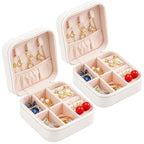 Neveika Portable Travel Mini Jewelry Box Leather Jewellery Ring Organizer Case Storage Gift Box Girls Women (2pcs White).
