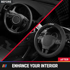 NASCAR Steering Wheel Cover, Two-Tone Black Leather Patchwork, Universal Fit 14.5"-15.5" Steering Covers for Cars, Anti-Slip,