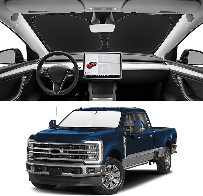 Custom Fit Windshield Sun Shade for Ford F250 F350 F450 2017-2026, Blocks UV & Heat, Front Window Sunshade Accessories, Easy Fold & Store Keep Your Car Cooler