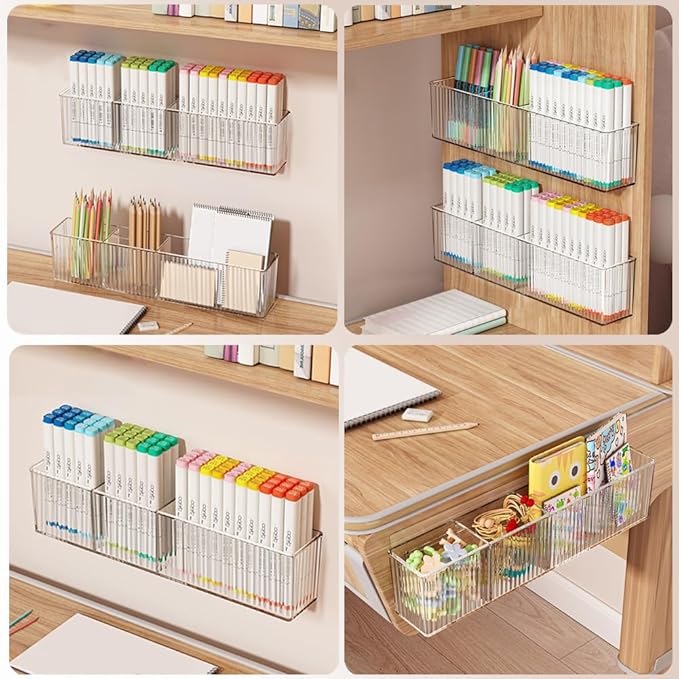2 Pack Wall Mount Marker Organizer,Art Caddy Floating Makeup Organizer,Clear Floating Shelves Acrylic Wall Storage for Office