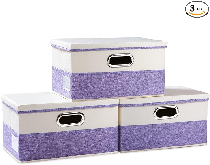 PRANDOM Collapsible Storage Bin with Lid [3-Pack] Fabric Foldable Storage Box Organizer Container Basket Cube with Cover for 