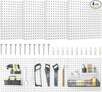 Peg Board, 16”×16”Large Heavy Duty Metal Pegboard Panels with Frame White PegBoard Display 4 Packs Peg Boards for Walls, Disp