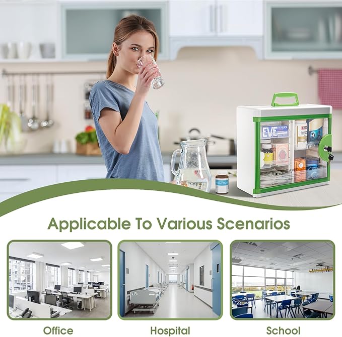 Glosen Medicine Cabinet Locking Medicine Cabinet Wall Mounted【 Green 13.6 x 13.4 x 6.5 Inch 】 Portable Storage Container Big 