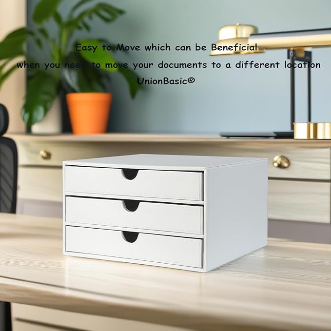 UnionBasic Document Organizer, 3-Drawer File Cabinet Document Storage Box, Office Desktop Filing Organizer, White