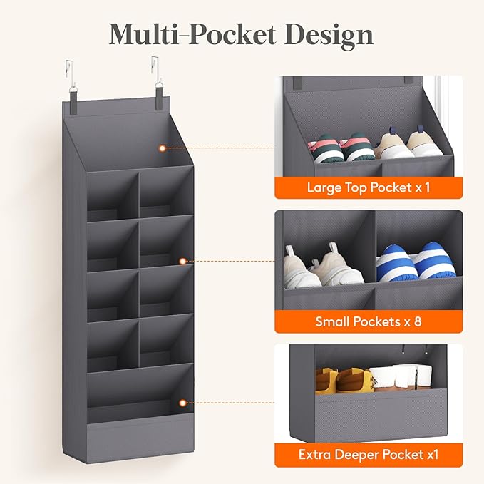 Lifewit 6 Tier Over the Door Shoe Organizer with 11 Large Deep Pockets, Fabric Hanging Shoes Shelf for Closet, Dorm Storage, 