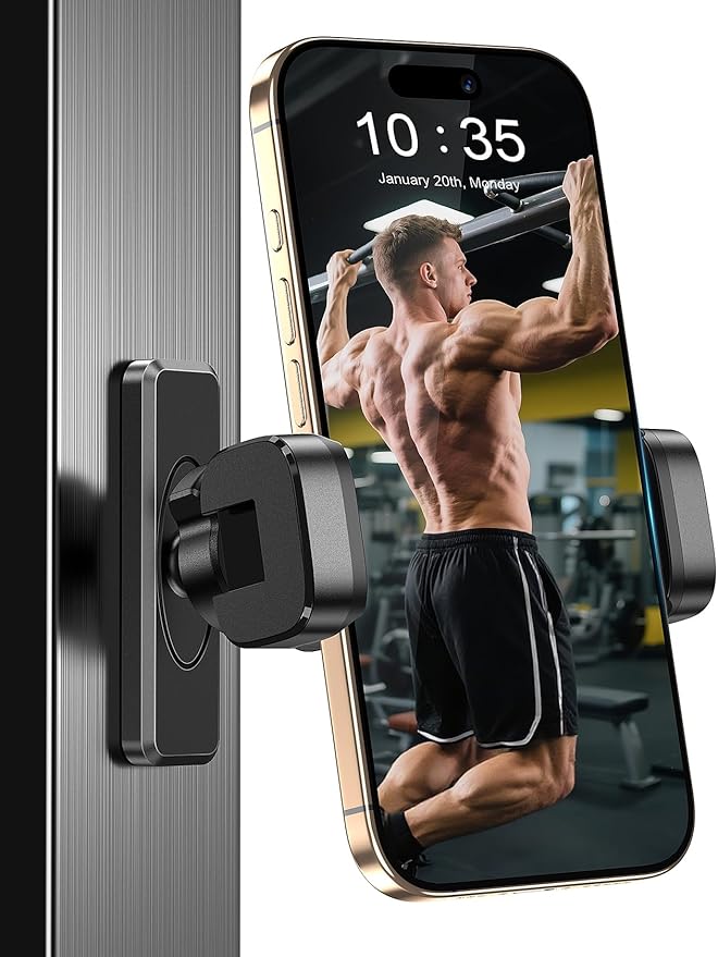 Gym Magnetic Phone Holder【Strong Magnets】- 360 Adjustable Magnetic Phone Mount, Phone Holder Gym Accessories for Men Women Compatible with All Smartphones 4.7-7"