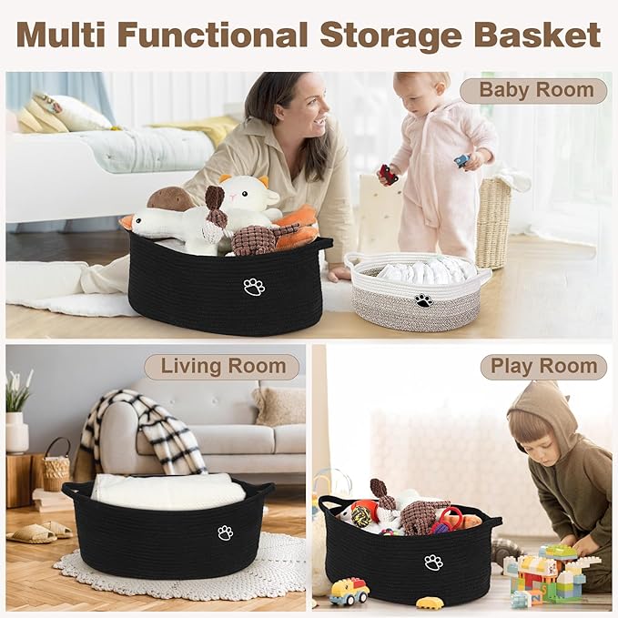 Optish Dog Toy Basket, Toy Box and Bin for Dog Cat Storage, 19.7" X 11" X 7.9" (30L) Large Woven Rope Basket for Blanket Stor