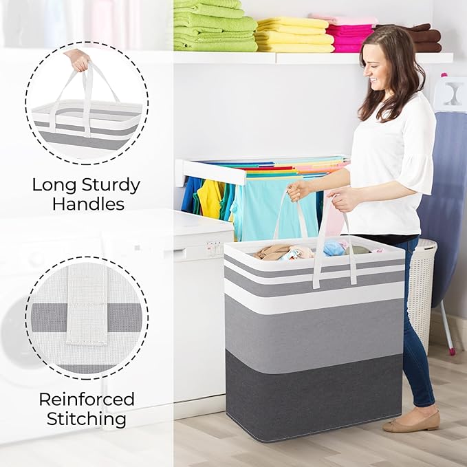 StorageRight Laundry Basket Hamper Large Collapsible Laundry Hamper with Easy Carry Handles，Freestanding Clothes Hampers for 