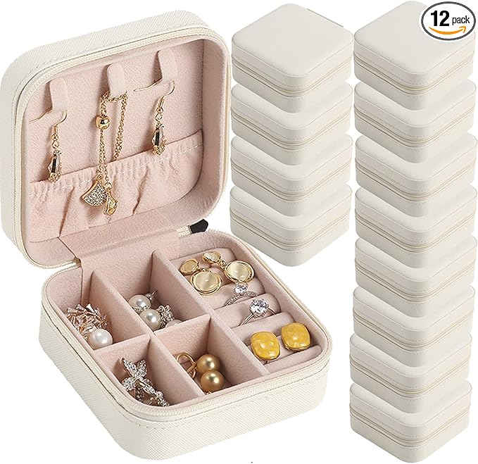 Travel Jewelry Case Bridesmaid Gifts Box,12 Pack Small Jewelry Box Mini Jewelry Organizer,PU Leather Portable Earring Storage