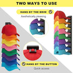 2 Pack MultiLayer Hat Organizer for Baseball Caps, Holds 16 Hats, Hat Hook for Wall, Dual Mount (Adhesive/Screws), Space Savi