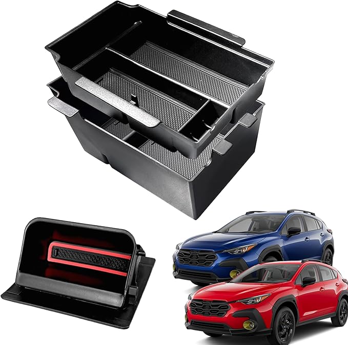 2Pack 2025 Crosstrek Center Console Organizer & Fuse Box Coin Container Storage Tray for 2024 2025 2026 Subaru Crosstrek Hybrid Armrest Storage Box Crosstrek 2025 Accessories Storage Box Double Layer