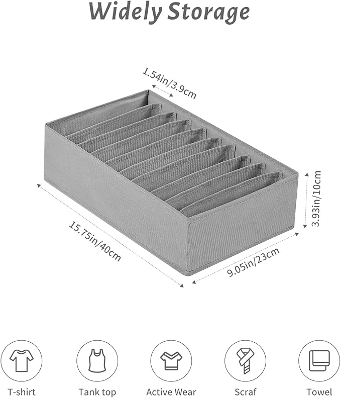 4 Packs T-shirt Drawer Organizers for Clothing,10 Grids Compartment Wardrobe Storage Box, Washable Clothes Organizer for Fold