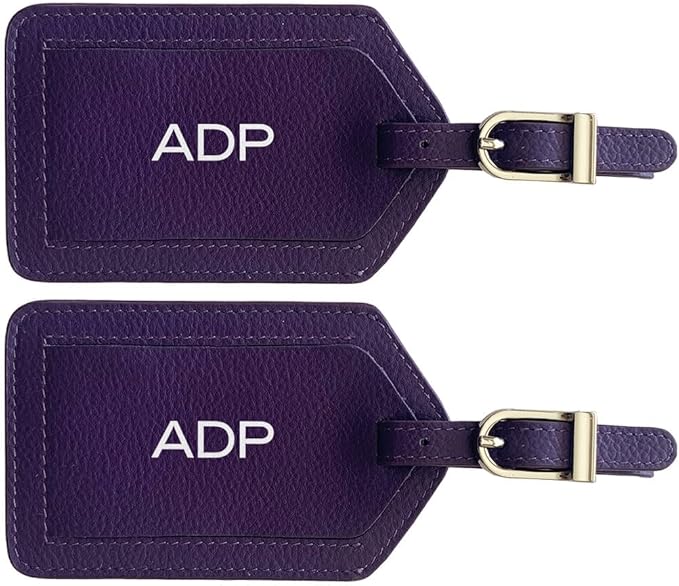Personalized Monogrammed Leather Luggage Tags - 2 Pack