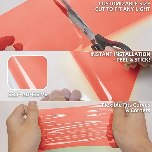 Lypumso Color Transform Light Filters, DIY Self Adhesive Car Light Tint Repair Tape for Headlight Fog Tail Lights, Transparent Outdoor Lights Window Home Decor Vinyl Wrap Film (Red, 4in x 20ft)