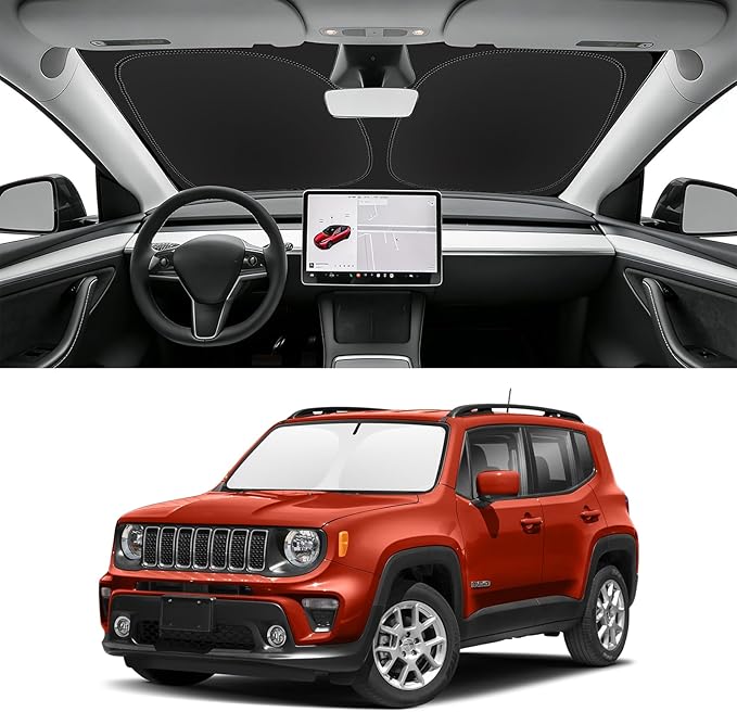 Custom Fit Windshield Sun Shade for Jeep Renegade 2015-2023, Blocks UV & Heat, Front Window Sunshade Accessories, Easy Fold & Store Keep Your Car Cooler