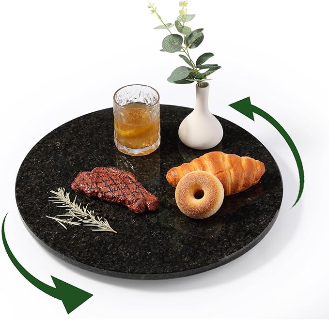 Koville 16'' Marble Lazy Susan for Kitchen Counter, Black Marble Turntable for Dinning, Lazy Susans Organizer for Cabinet, Se