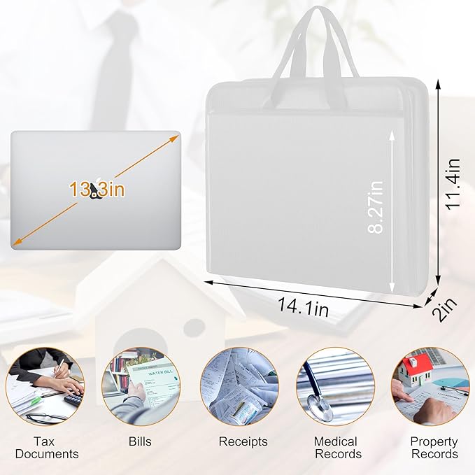 onvvippiv File Organizer Fireproof Expanding Accordion File Folder with Zipper Labels13 Pockets Document Organizer Holder Sto