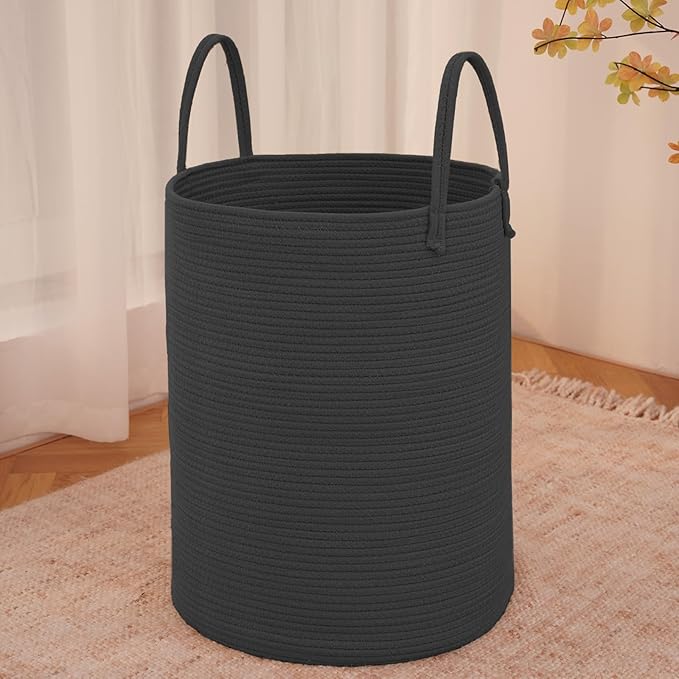 JMvicyroam Large Woven Laundry Basket Hamper,60L Cotton Rope Storage Bin for Blankets,Toys and Clothes,Decorative Tall Nurser
