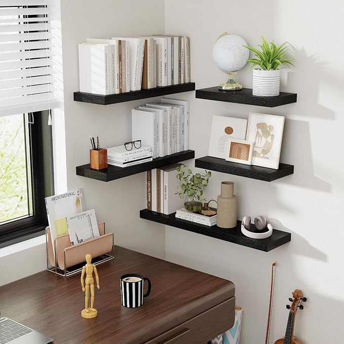 72 Inch Floating Shelves, 8 Inch Deep Floating Shelves for Wall, Hanging Shelf with Invisible Brackets, Deep Shelves for Bath