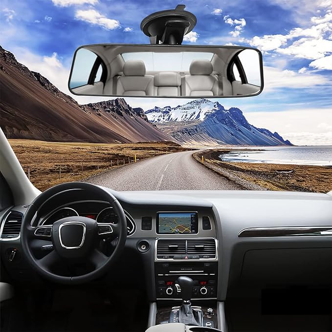 Car Rear View Mirror with Suction Cup, Anti Glare Wide Angle HD Auto Inside Rearview Mirror, 360 Degrees Adjustable Reduce Blind Spots, Universal for Vehicle, Marine, Boat, Truck, SUV, Van
