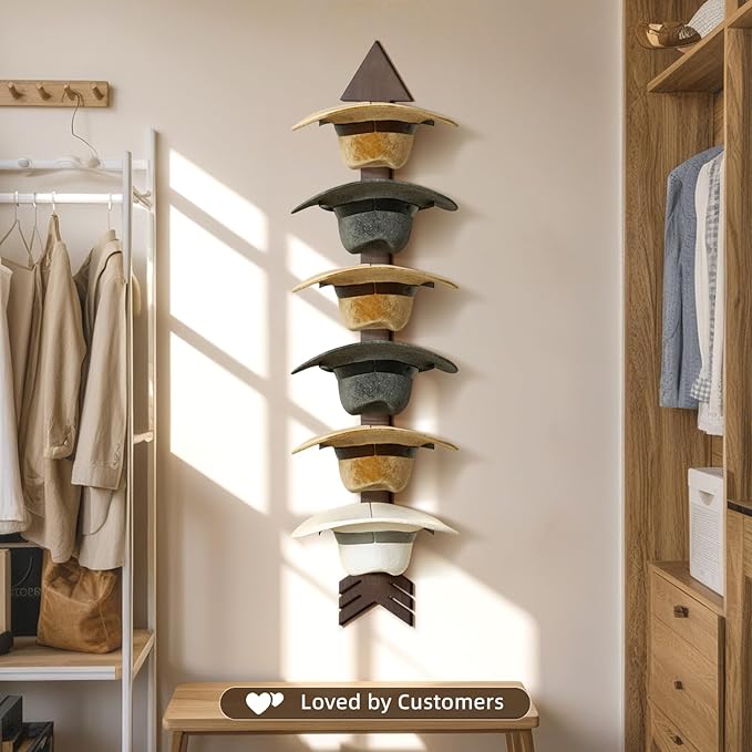 Cowboy Hat Rack Wall Mount, Solid Wood Arrow Design 6 Pieces, Cowboy Hat Holder, Western Decor, Hat Organizer Storage, Hat Ha