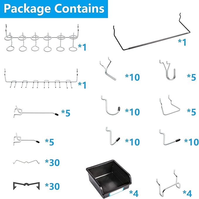 FRIMOONY Pegboard Hooks, with Bins, Peg Locks, for Organizing Various Tools, 131 PCS, 60 of Which are Locks