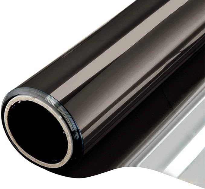 WPCTEV Window Film One Way Mirror Tint Daytime Privacy Static Cling Non-Adhesive Decorative Heat Control Anti UV Window Tint for Home and Office Black Silver 6 Mil 29.5 Inch x 13.1 Feet