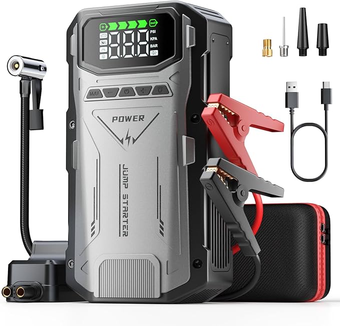 Jump Starter with Air Compressor, 4000A Portable Car Battery Charger Jump Box, 150PSI Tire Inflator and Battery Jumper Pack
