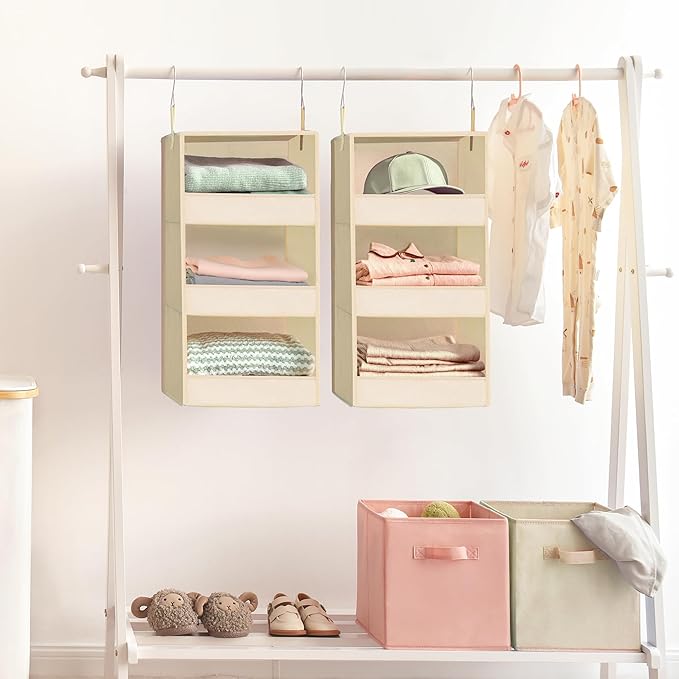 GRANNY SAYS 3 Shelf Hanging Closet Organizers and Storage, Collapsible Closet Storage Organizer with 2 Metal Hooks, Leak-Proo
