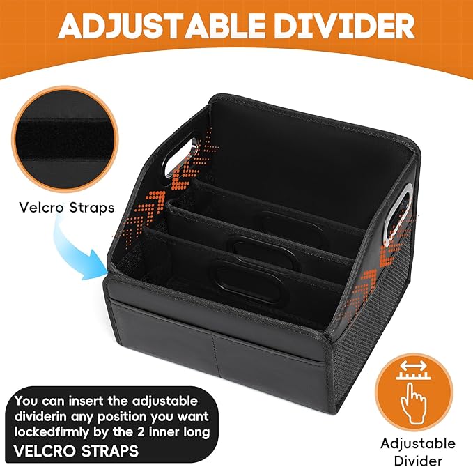 Car Storage Organizer Reinforced Dividable Leather Car Caddy Basket for Front Seat Floor Back Sturdy Frosted Handle 8 Compartments