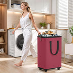 SpaceTrove Laundry Basket with Wheels, Collapsible Laundry Baskets, Laundry Hamper with Handles Detachable Wheels, Rolling La