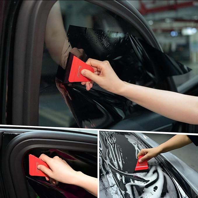 NEWISHTOOL 3 IN 1 Automotive Window Tint Squeegee Kit Includes Long Handle Squeegee, Quarter Window Squeegee, Small Rubber Wiper for Car Window Film Installing and Cleaning, Vinyl Wrap PPF Application