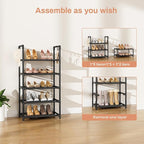 LANTEFUL 5 Tiers Shoe Rack 12-15 Pairs Boots Organizer Storage Sturdy Narrow Shoe Shelf for Entryway, Closets with Hooks, Bla