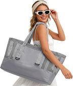 Large Mesh Beach Tote Bag - 50L Pool Bags with 2 Inner Zipper Waterproof Pockets for Swim Toys Towels Travel