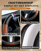 Steering Wheel Cover for BMW Leather Car Steering Wheel Covers Universal for Car SUV Truck with Anti-Slip Lining 14.5-15inch 