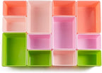 Amazon Basics Kids Toy Storage Organizer with 12 Plastic Bins, White Wood with Pink Bins, for Bedroom and Playroom, 10.9" D x
