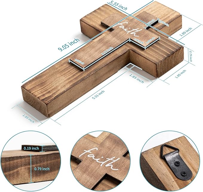 OKSQW Wall Wooden Cross Christians Cross Spiritual Religious Gifts With Hook On Hanging Wall Or Table With Faith For Church H