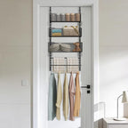 VyGrow Over the Door Storage Organizer with 3 Tier Mesh Baskets 2 Hanging Rods, 2 Mounting Options, Heavy Duty Clothes Hanger