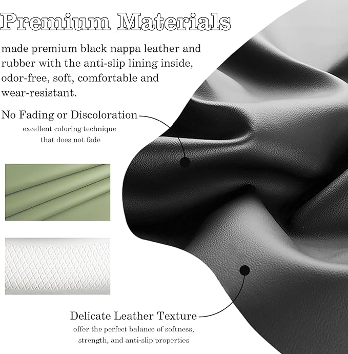 Black Avocado Green Car Steering Wheel Cover, Nappa Leather, Bottom Color Blocking, Universal 14.5-15 Inch Leather Anti-Slip 