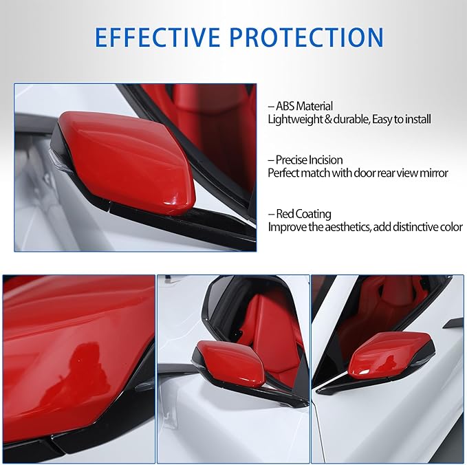 Door Rear View Mirror Cover Cap Compatible with Chevrolet Corvette C8 2020-2026, ABS Side View Mirror Cover, Auto Door Rearview Mirror Protective Trim Cap 2Pcs (Red)