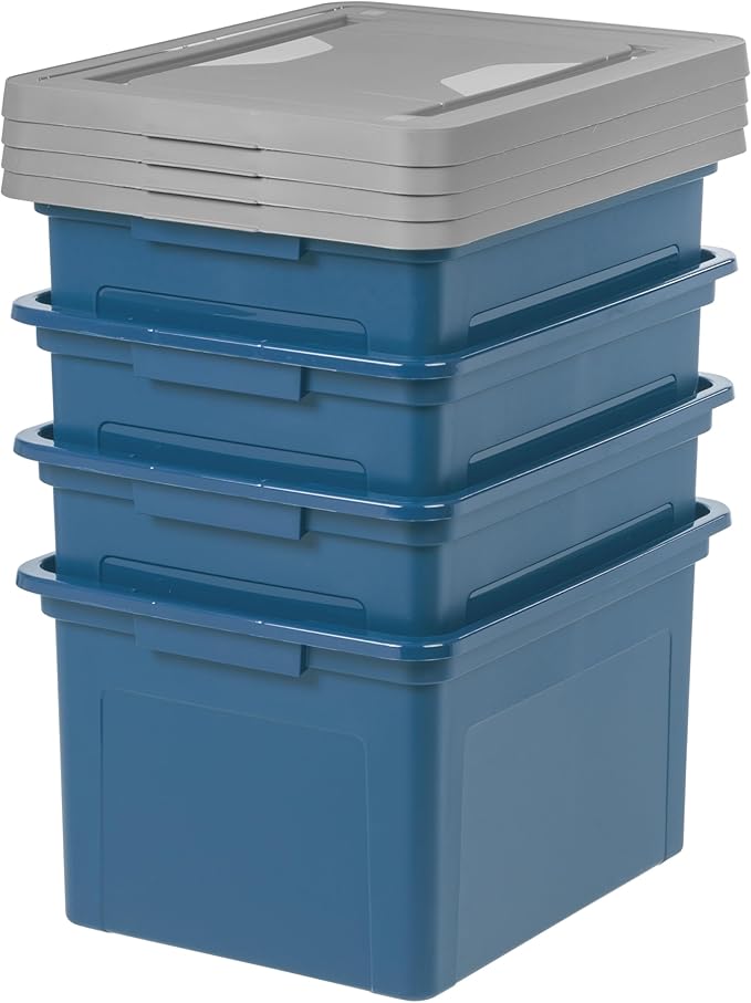 IRIS USA File Box Plastic File Organizer for Letter/Legal File, Document Box, Durable Storage Bin Tote with Secure Latching L