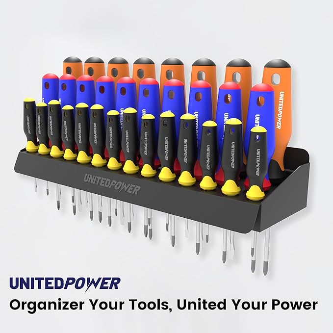 UNITEDPOWER Screwdriver Holder, Wall Mount Storage Rack Organizer for Workshop, Shed, Garage, Home, Stores up to 32 Screwdriv