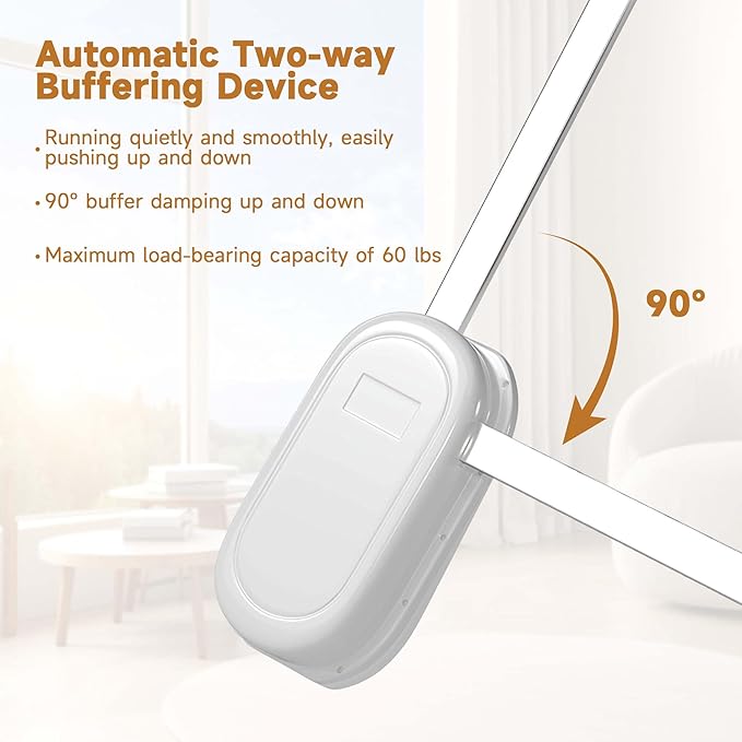 Pull Down Closet Rod White, Adjustable 33-45 inches Side Mounted Closet Rod, Two-way Buffering 60 lbs Heavy Duty Wardrobe Lif