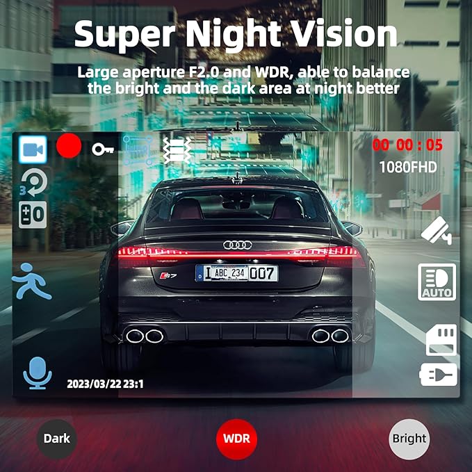 Dual Dash Cam Front and Inside, FHD 1080P Dashcam with 64GB Card, DashCamera for Cars with Night Vision, 24H Parking Monitor,