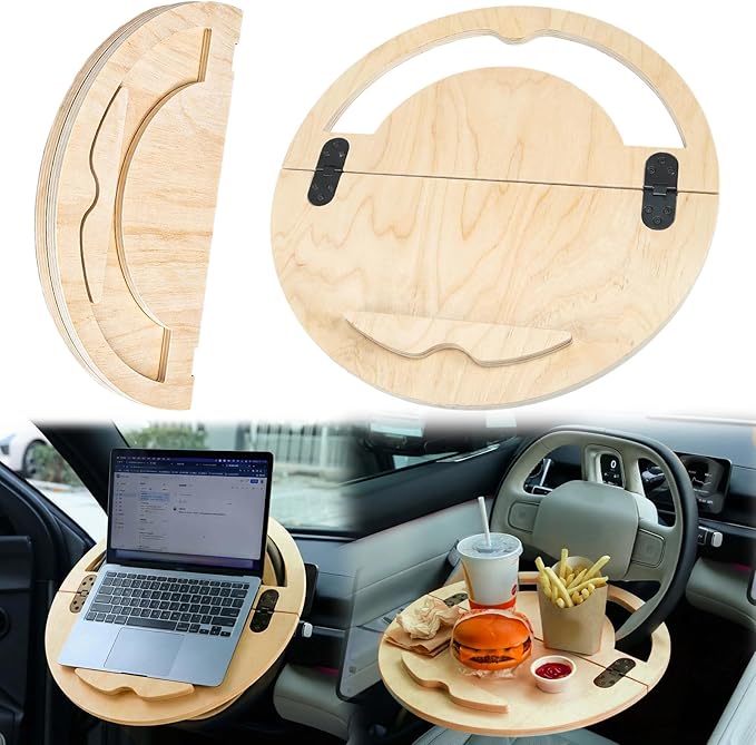 Outus 2 in 1 Car Steering Wheel Tray Steering Wheel Desk for Laptop Wooden Car Table Foldable for Eating Food Writing Work Multipurpose Travel Cars Accessories