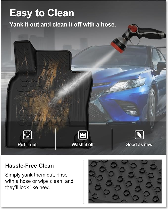 KIWI MASTER Floor Mats for 2018-2024 Toyota Camry, OEM Replacement ‎PT908-03180-20, Custom Fit All Weather Car Mats, Heavy Duty TPE Floor Liners, Front & Rear 2 Row, Black