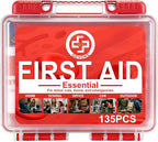 Mini First Aid Kit - 135 Piece HardCase First Aid Box for Home, Car, Travel, Camping, Hiking, Truck, Sports, Office, Vehicle 
