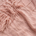 BATTILO HOME Blush Throw Blanket with Tassels, Pink Knit Blanket for Home Decor, Boho Style Textured Knitted Decorative Blank